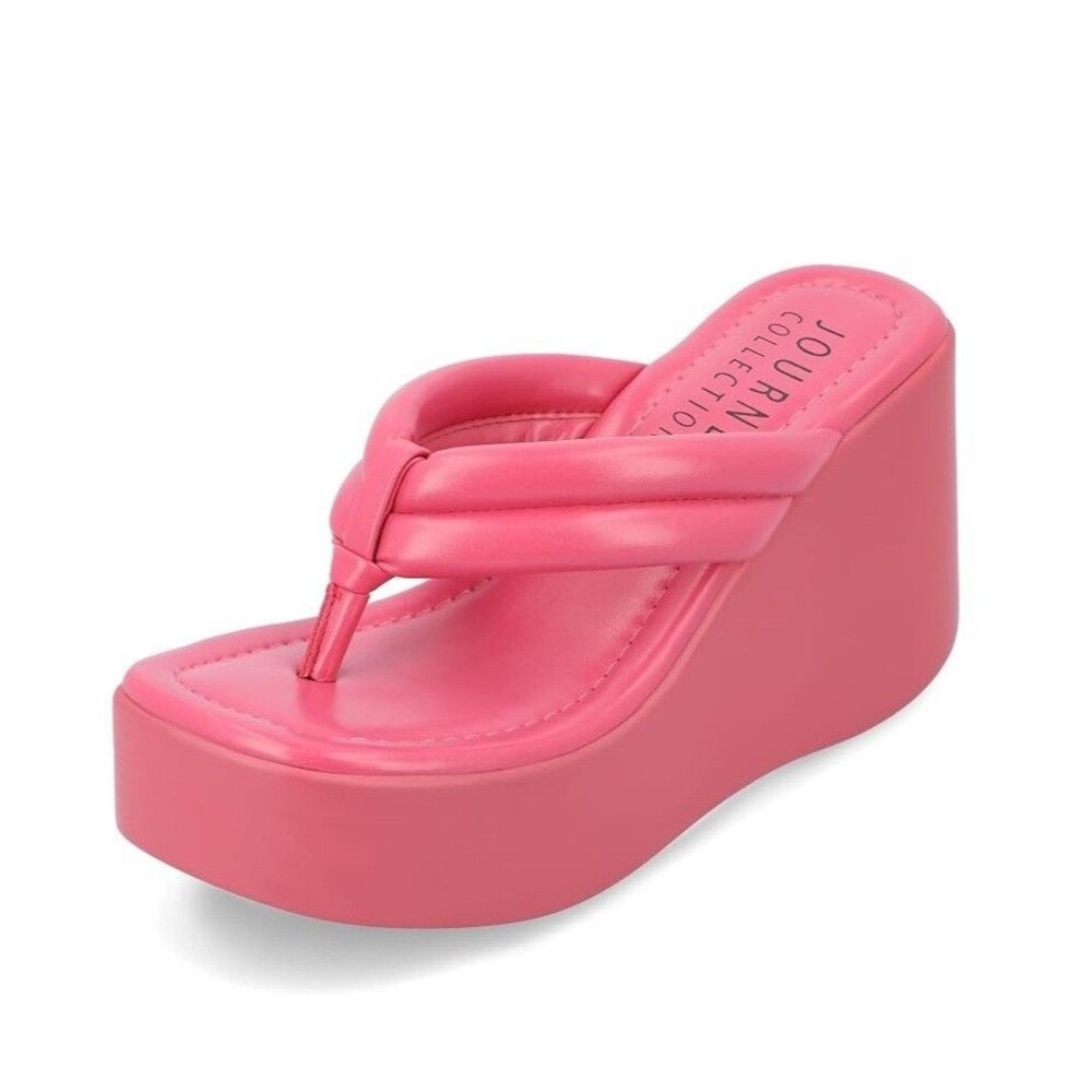 Journee Collection Womens 7.5 M Fuchsia Pink Shareene Wedge Sandals NIB HG3